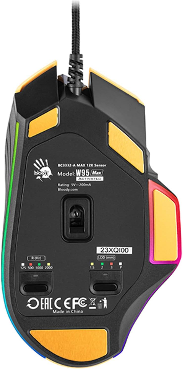 A4tech W95Max Sports Gaming Maus, Optische Kabelgebundene Gaming-Maus, USB 12 000 CPI, 8000 FPS, 250