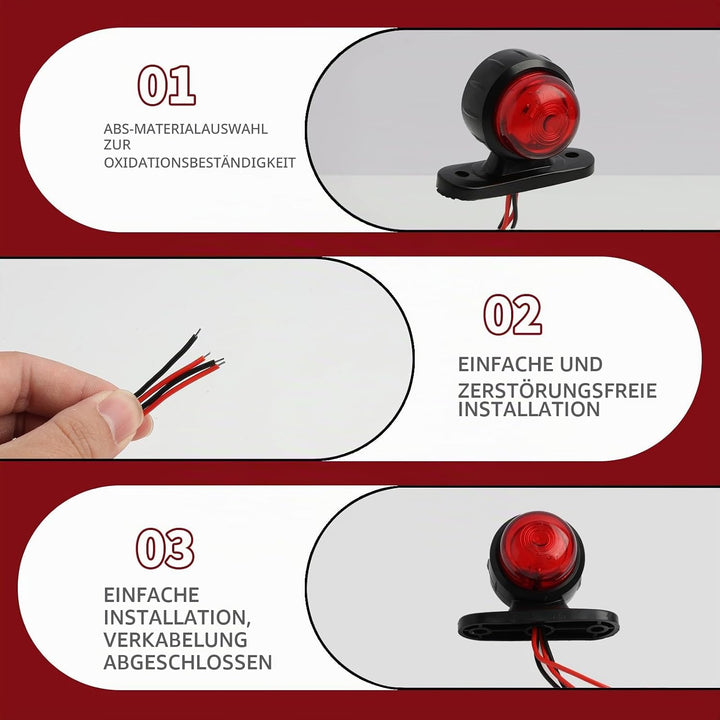 LED Seitenmarkierungsleuchten, Set mit 4 Seitenmarkierungsleuchten, rot, weiss, 12 V, 24 V, grosse L