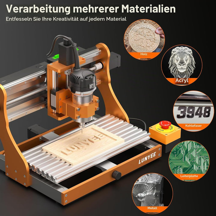 LUNYEE 3020 Nova CNC-Fräsmaschine, Ganzmetall-Linearführungen und Kugelgewindetriebe an allen XYZ-Ac
