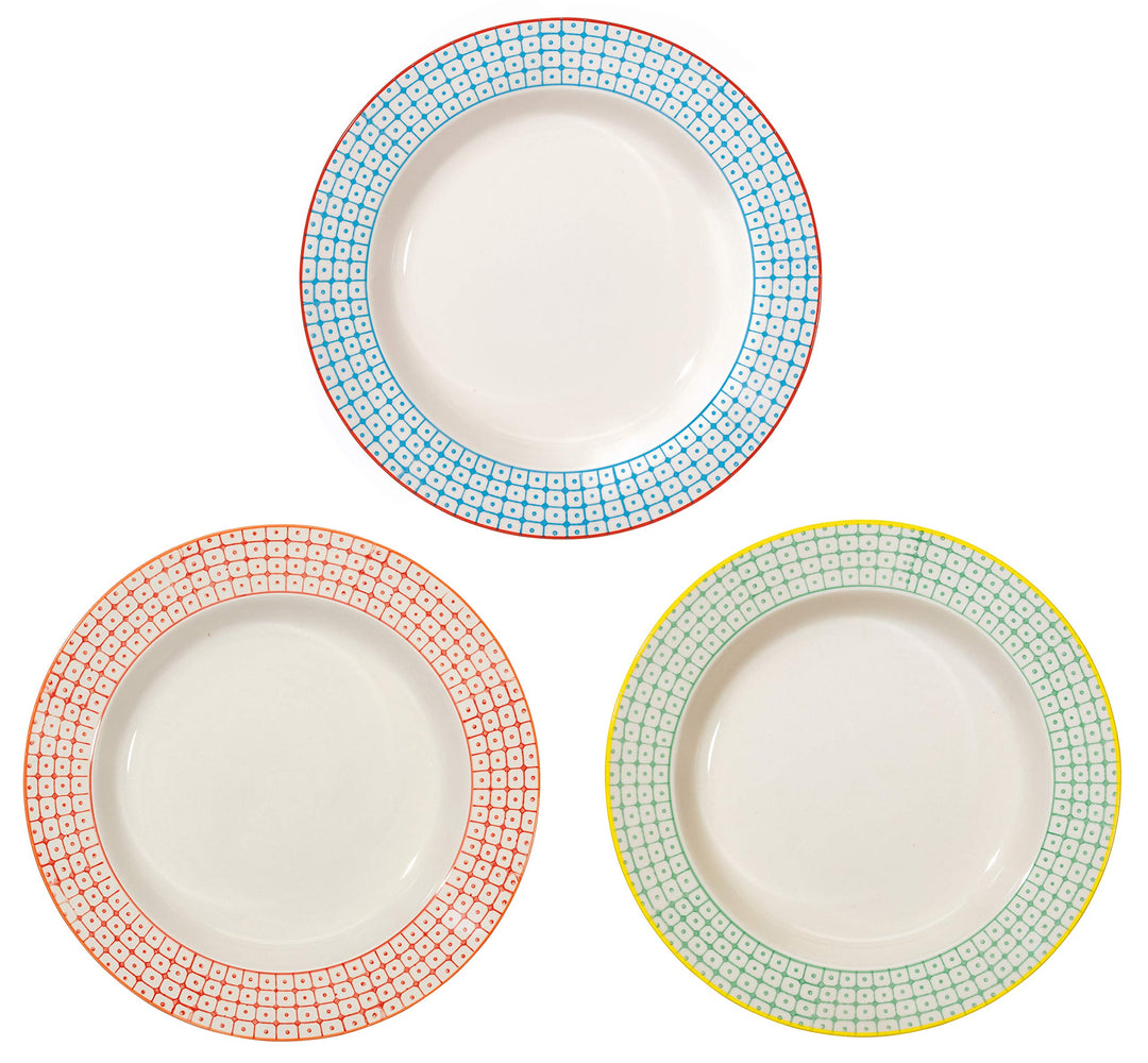 Bloomingville Suppenteller Carla Retro tiefe Teller Vintage grosse Ø 24 x H 4 cm, blau rot grün, Ker
