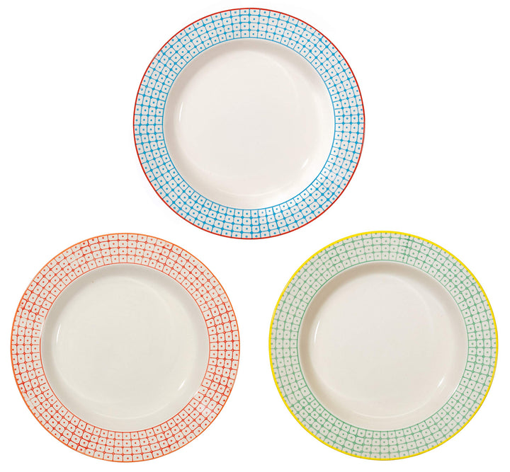 Bloomingville Suppenteller Carla Retro tiefe Teller Vintage grosse Ø 24 x H 4 cm, blau rot grün, Ker