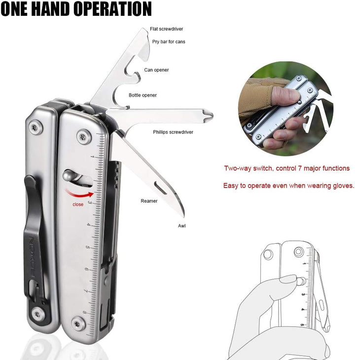 ROXON S803E Elite - Update D2 Messer Multitool Zange mit 20 Funktionen Survival EDC Tool mit Flint R