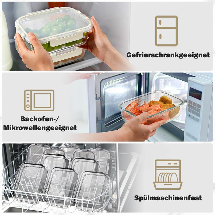 YASHE Glasbehälter mit Deckel, 10 Teile Stapelbar &amp; Luftdicht Meal Prep Boxen Glas für Spülmaschine,