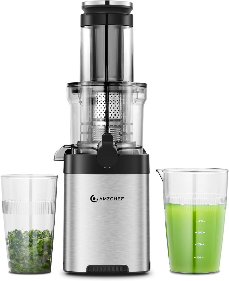 AMZCHEF Slow Juicer Vertikal - Entsafter mit 79 mm Öffnung für Gemüse und Obst Testsieger - Edelstah