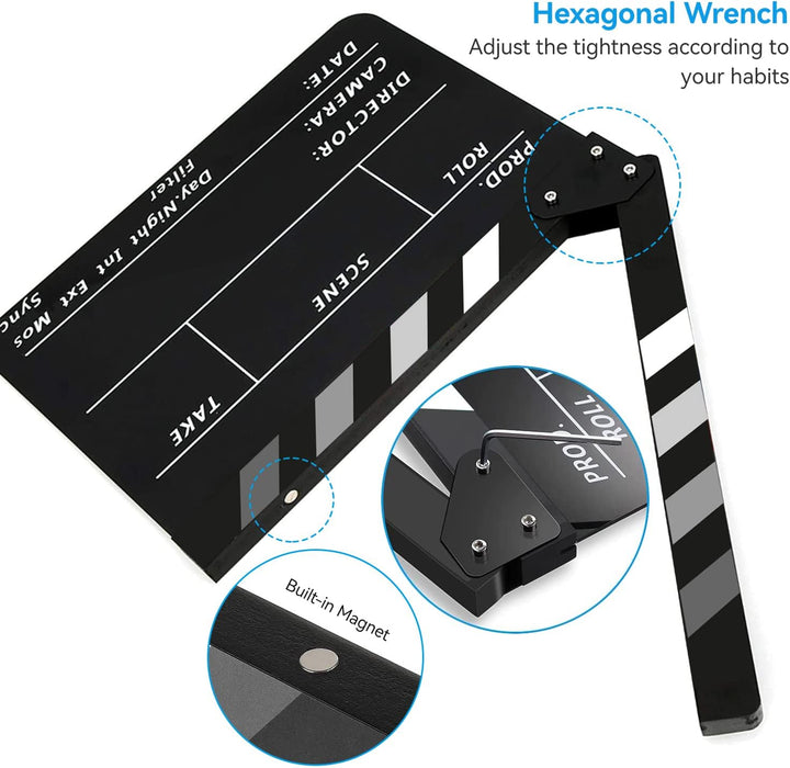 Filmklappe, Szene Acryl Filmklappe,Film Requisiten Schwarz, Mit Kostenloses Kit, Regieklappe Farbstr