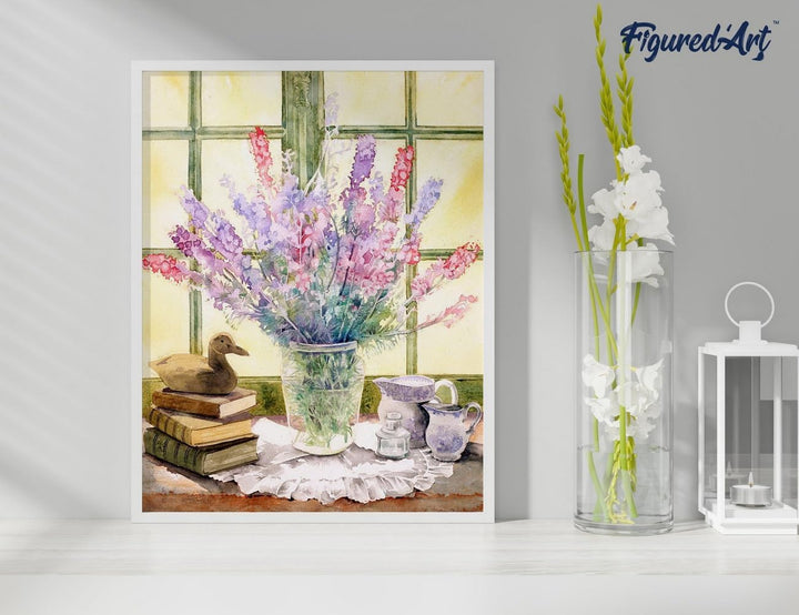 Figured'Art Malen Nach Zahlen Erwachsene Mit Rahmen Lupinen - Paint by Numbers Basteln DIY Bastelset