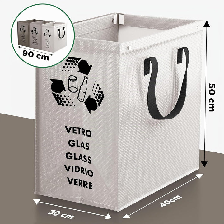 PTMS® Mülleimer 3 Fächer MAXI XL extra gross - Mülltonne als praktische Taschen für Papier, Glas &amp; P