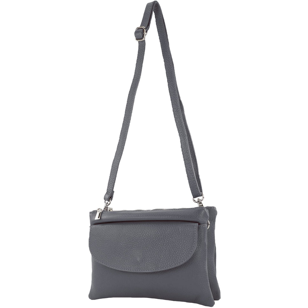modamoda de - T199 - ital. Umhängetasche Clutch Leder Klein Dunkelblau, Dunkelblau