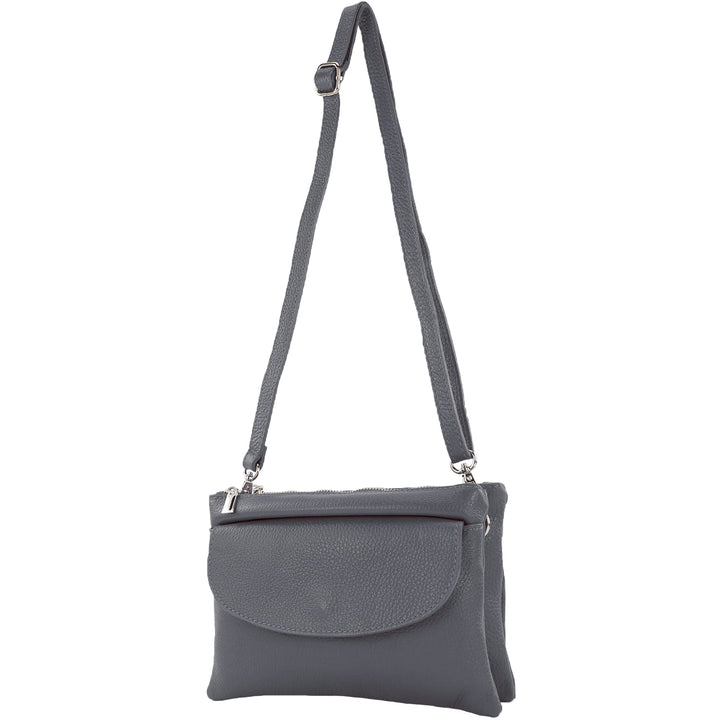 modamoda de - T199 - ital. Umhängetasche Clutch Leder Klein Dunkelblau, Dunkelblau