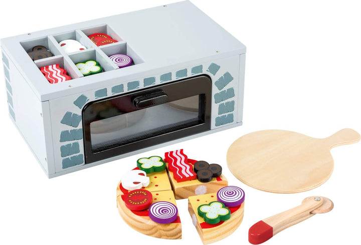 small foot Pizza-Ofen aus Holz, ideal für Kinderküchen, mit Pizza, Pizzateller und Pizzaschneider, a