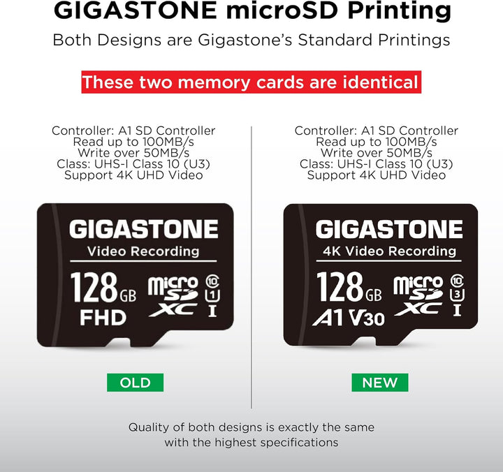 GIGASTONE 128GB MicroSDHC Speicherkarte 5er-Pack + SD Adapter, für Action-Kamera, GoPro, Drohne und