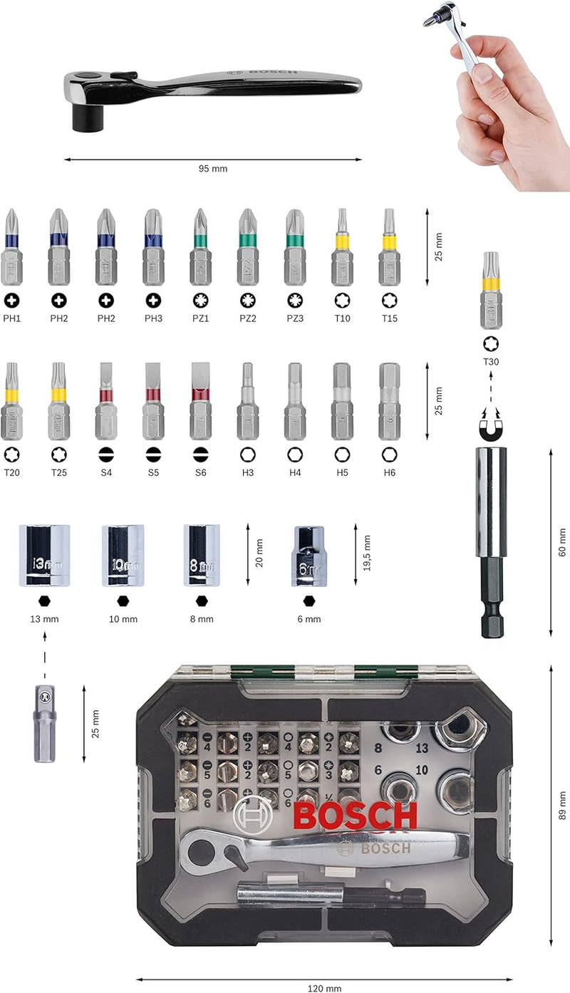 Bosch 26tlg. Schrauberbit und Ratschen-Set (PH-, PZ- & 46tlg. Schrauberbit und Steckschlüssel-Set (P