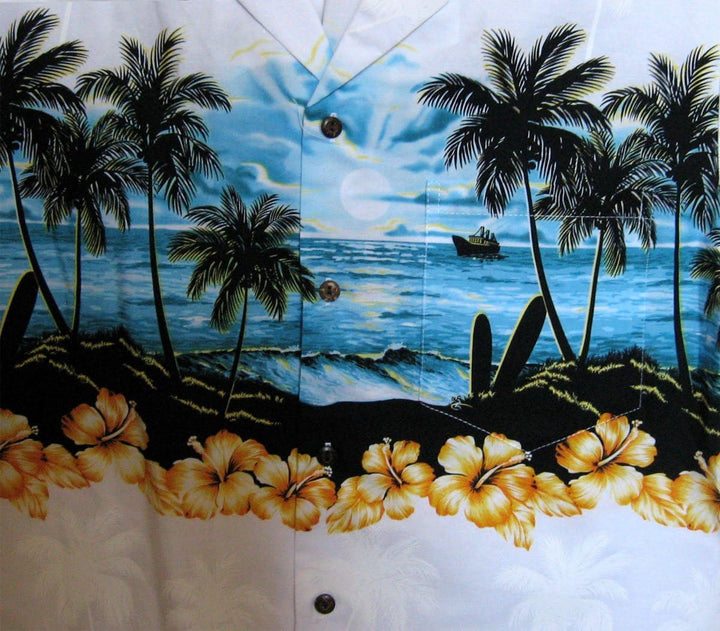 KY´s Hawaiihemd, Kurzarm, BlauerStrandBD, Weiss, S