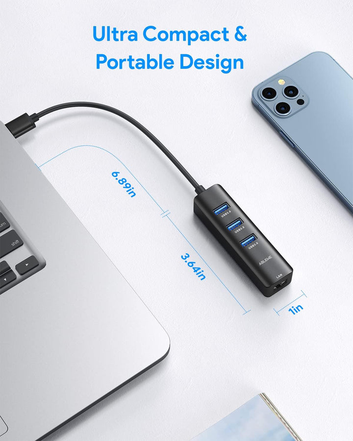 USB C zu Ethernet Adapter,ABLEWE 4-in-1 RJ45 zu USB-C/Thunderbolt 3 zu Gigabit Ethernet LAN Netzwerk