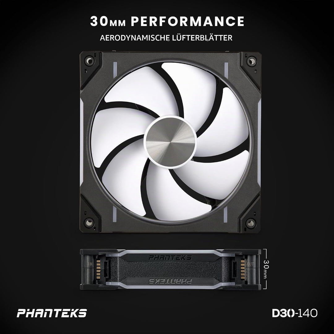 Phanteks D30 PWM Regular Airflow, D-RGB Lüfter, 3er Pack - 140mm, schwarz Standard x3 Black, Standar