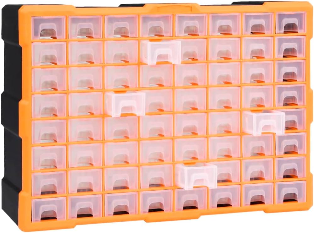 Myheimly Multi-Schubladen-Organizer mit 64 Schubladen 52x16x37,5 cm Orange und Schwarz 64 Schubladen