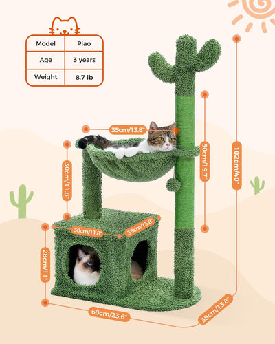 PAWZ Road Kaktus Katzenbaum für Hauskatzen, Katzenkletterbaum Katzenspielturm mit Hängematte, Katzen