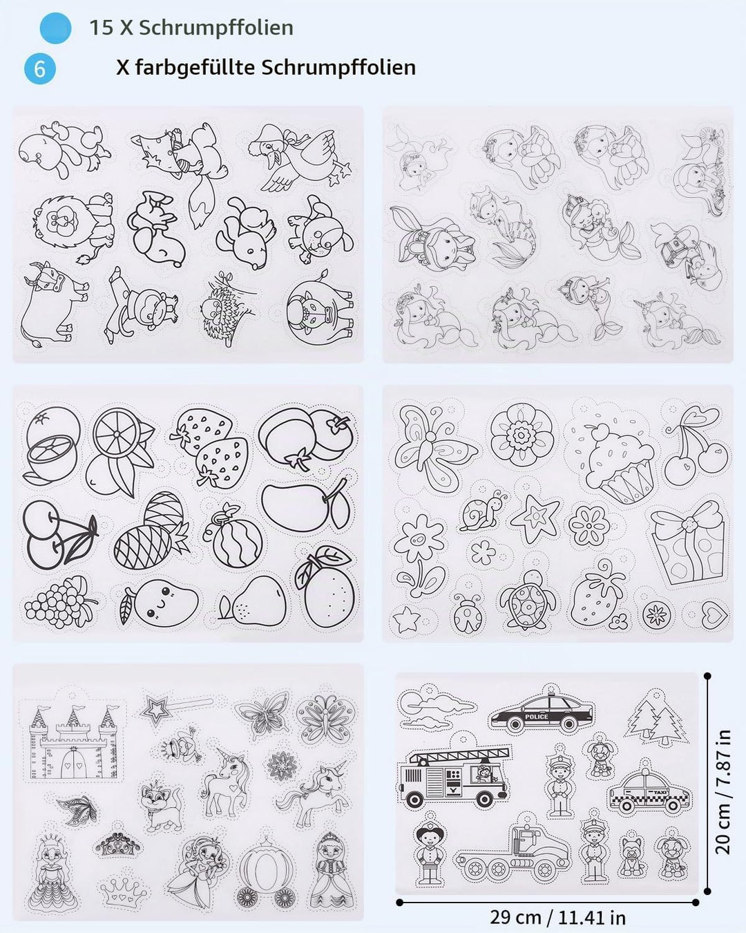 FAOKZE 195 Stück Schrumpffolie Set,21 Stück Schrumpffolie zum Basteln,Inklusiv A4 Schrumpfpapier,Sch