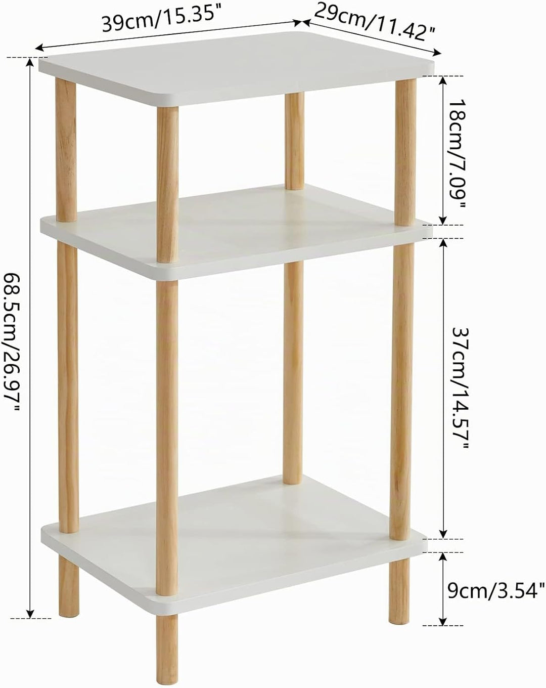 IBUYKE Holz Beistelltisch, Nachttische mit 3 Ebenen, 39x29x68.5cm, Couchtisch, Sofatisch, für Schlaf
