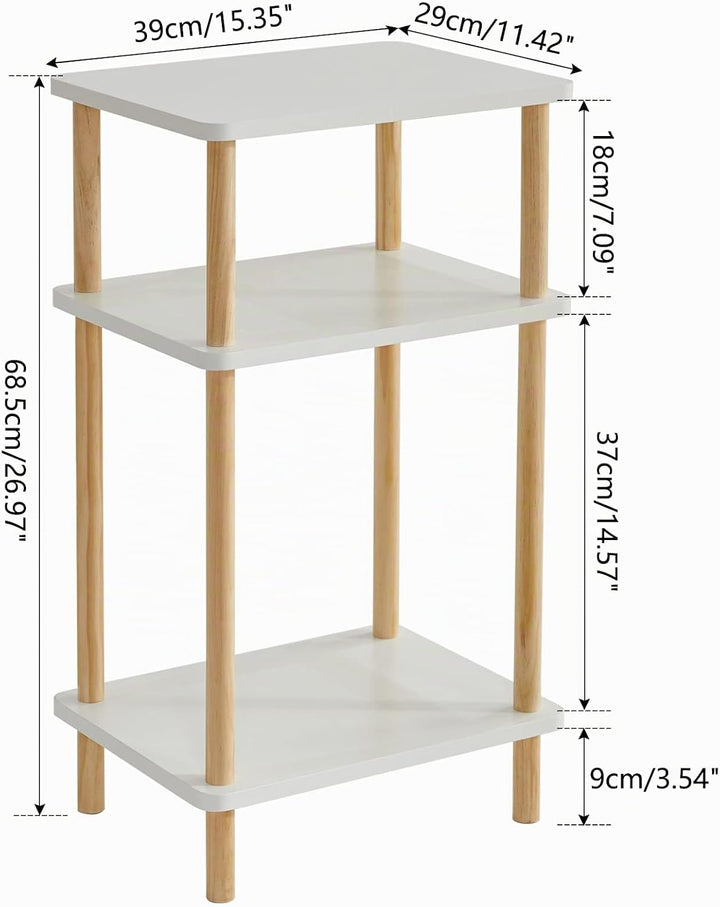 IBUYKE Holz Beistelltisch, Nachttische mit 3 Ebenen, 39x29x68.5cm, Couchtisch, Sofatisch, für Schlaf