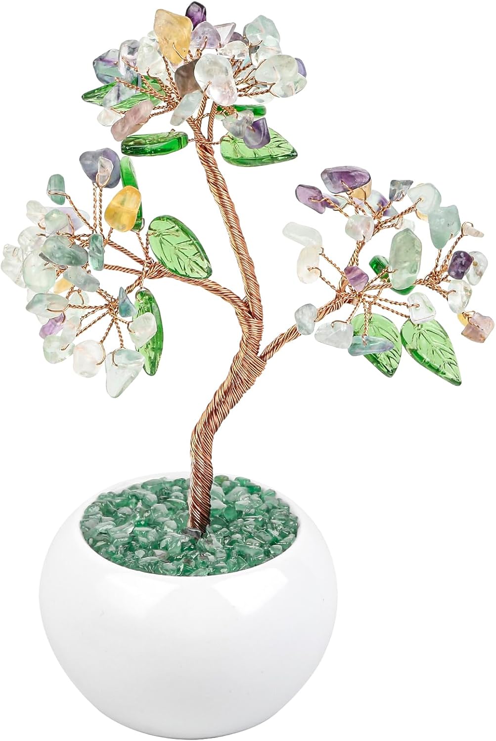 Nupuyai Fluorit Kristall Baum Feng Shui Edelstein Baum mit Keramische Basis, Glücksbaum, Geldbaum Ge