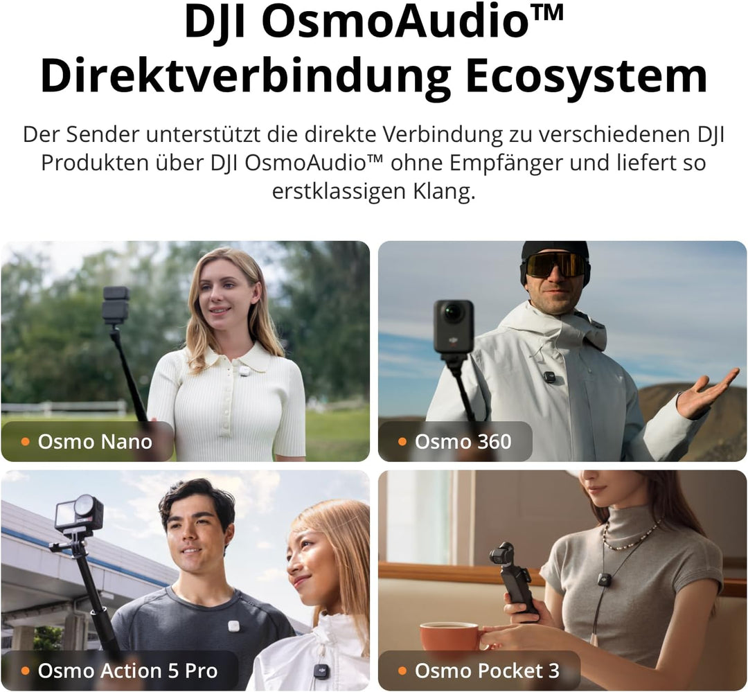 DJI Mic Mini (2 Sender + 1 Empfänger + Ladeschale), Ultraleicht, Detailreicher Audio, 48 Std. Nutzun