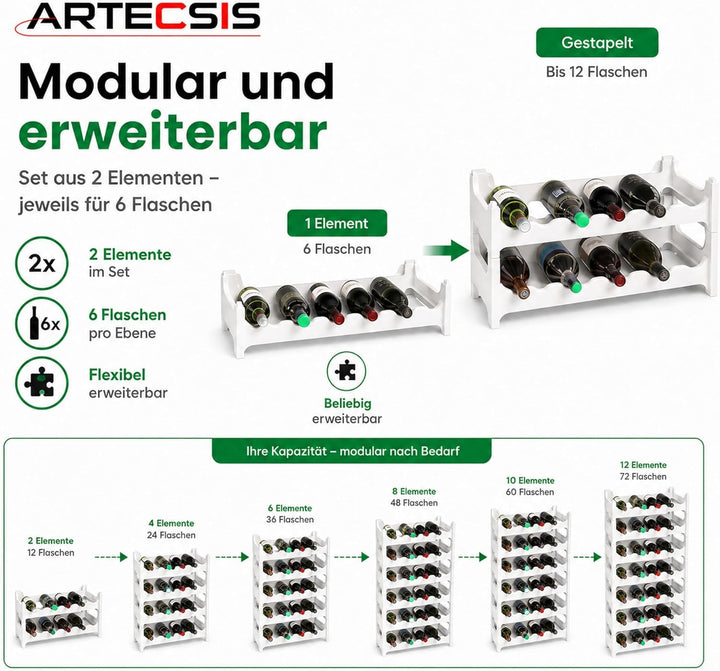 ARTECSIS Weinregal stapelbar Kunststoff für 12 Flaschen, stabiles Flaschenregal in Gastronomie-Quali