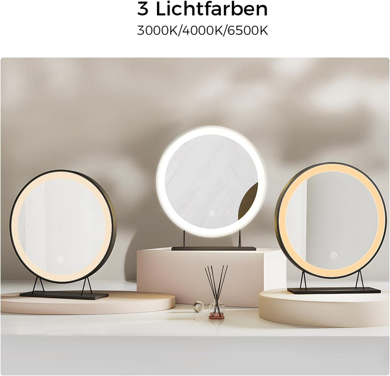 Heilmetz® Schminkspiegel mit Beleuchtung Schminkspiegel Φ48cm LED Tischspiegel Kosmetikspiegel mit B