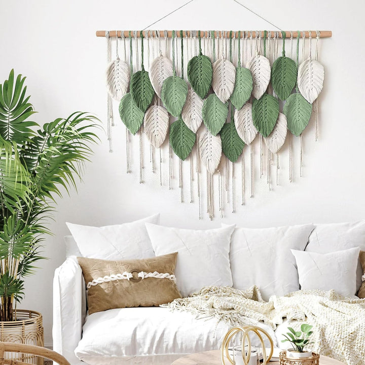 Weldomcor Grosser Wandbehang Wandteppich, Boho Makramee Gewebte Handgemachte Quaste Blatt Tapisserie