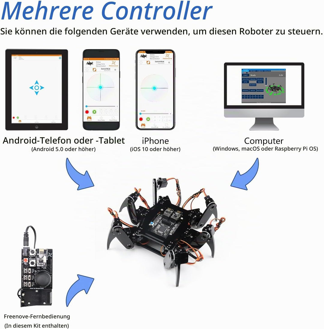 FREENOVE Hexapod Robot Kit with Remote (Compatible with Arduino IDE), App Remote Control, Walking Cr