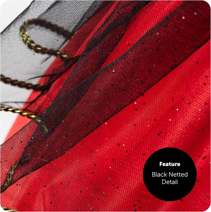 Damen Kostüm Königin der Herzen – X-Large – langes rotes & schwarzes Kleid mit Herzen Dekoration – D