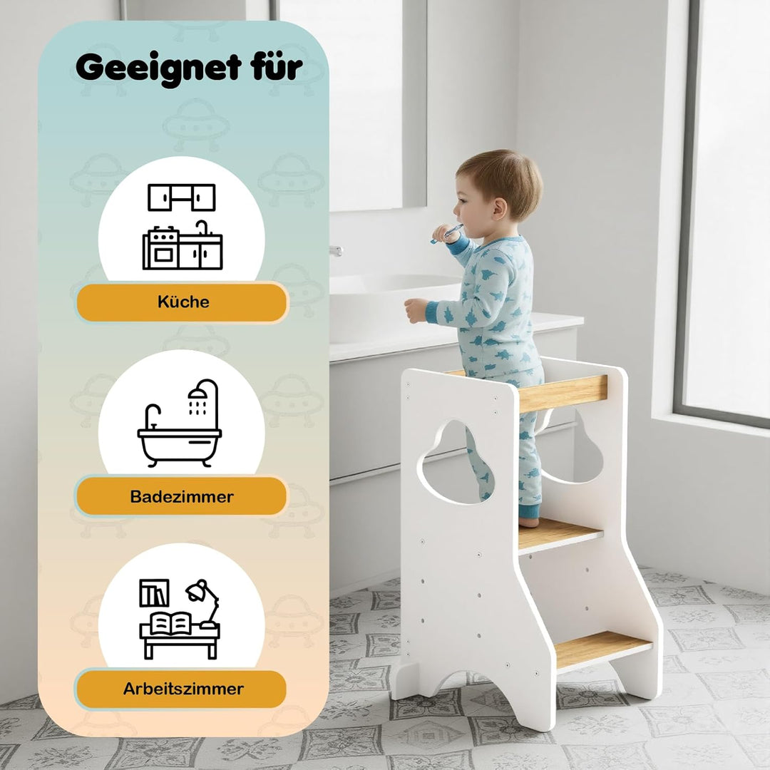 COSYLAND Lernturm ab 1 Jahr - Learning Tower - Höhenverstellbar Montessori Lernturm mit Kippschutz,