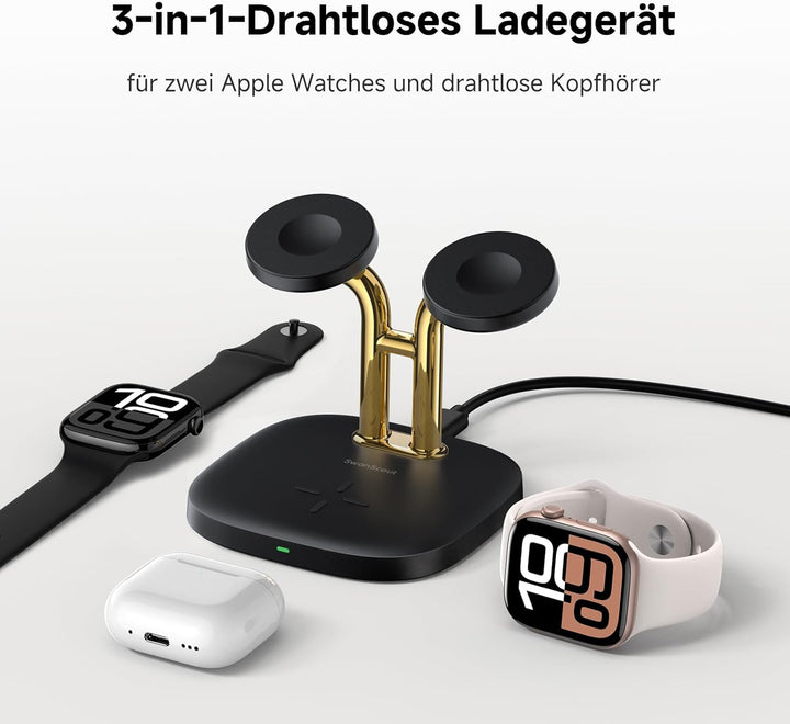 SwanScout Ladestation für 2 Uhren, 5W Doppel Watch Ladestation für Apple Watch Ultra 3/Ultra 2/SE 3/