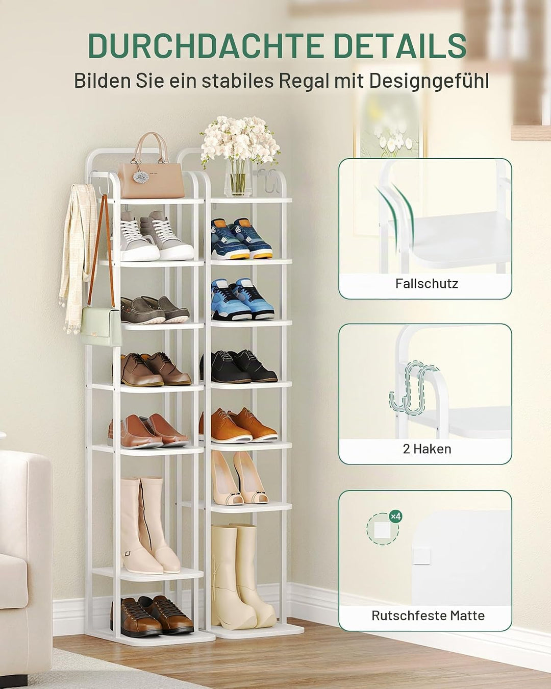 Hzuaneri Vertikales Schuhregal, 8-Stöckige Schuhregale, Schuhturm Für Kleine Räume, Freistehend, Ver