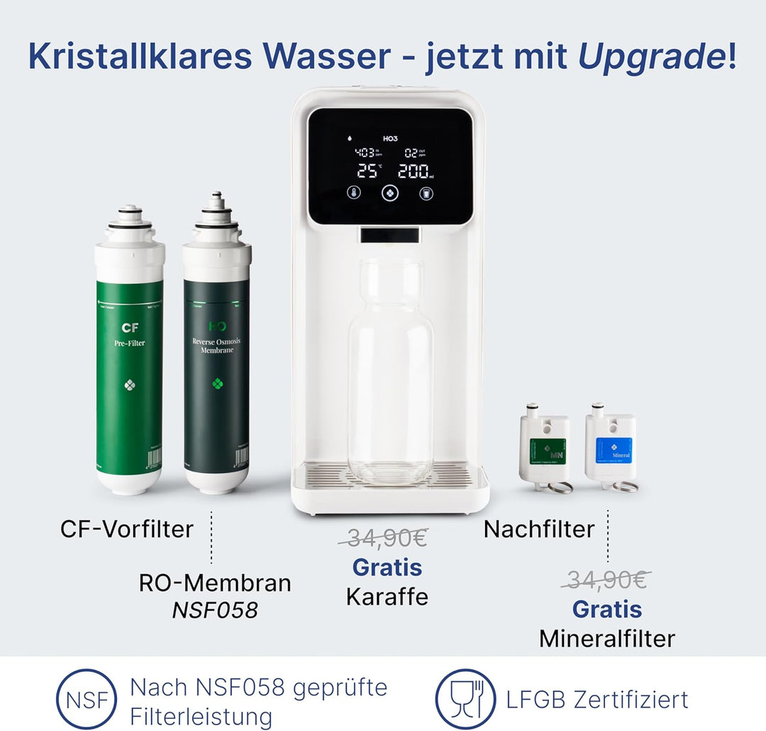 HO3 Home One Auftisch Osmoseanlage für Trinkwasser mit 4 Temperaturstufen (RT, 50, 85, 95°C), 5 Stuf