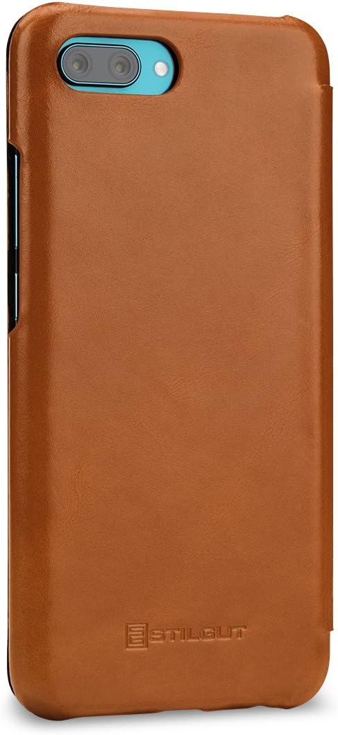 STILGUT Book Type Lederhülle kompatibel mit Huawei Honor 10. Seitlich klappbares Flip-Case aus Echtl