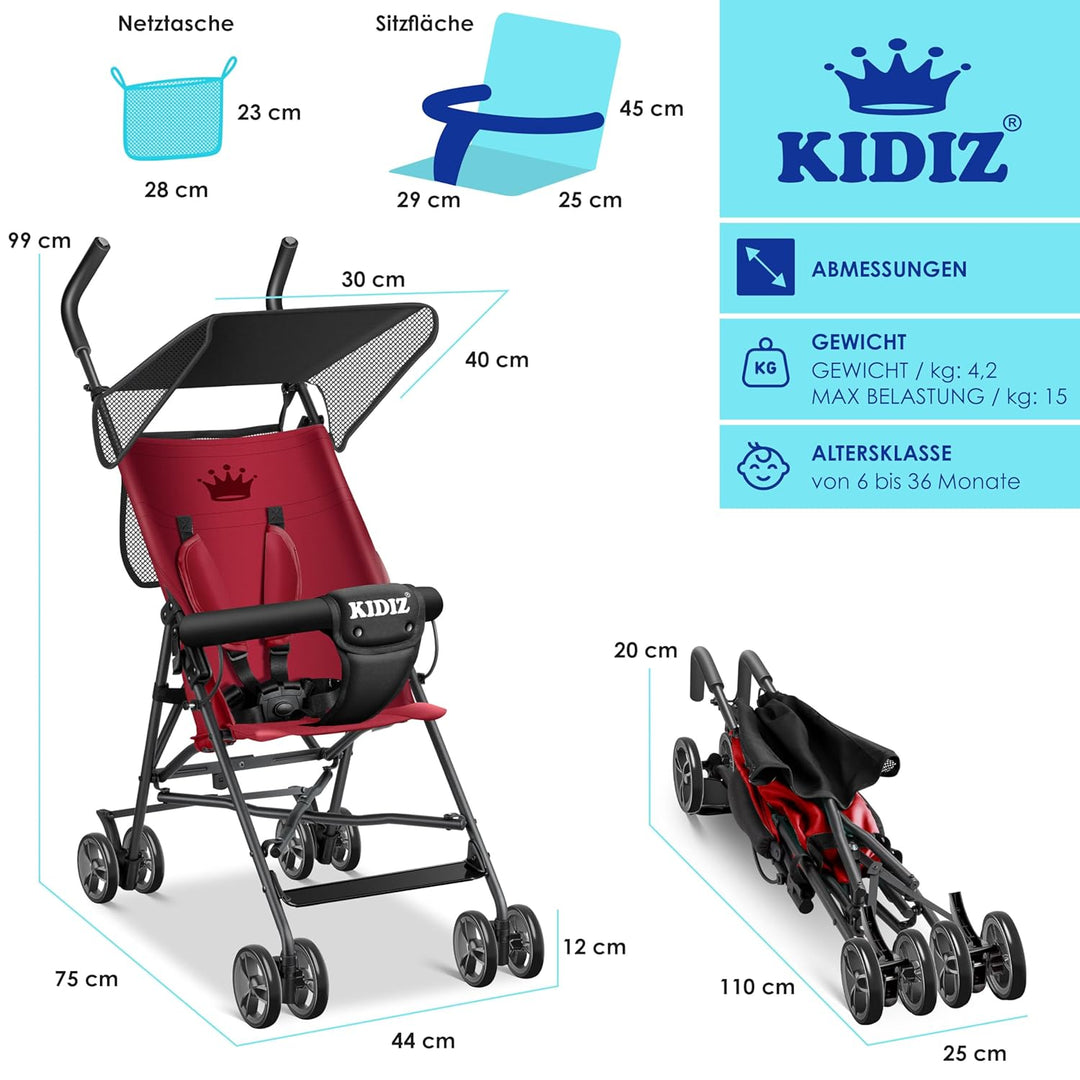 KIDIZ® Kinderwagen CITY Buggy Kinderbuggy klappbar Sportwagen Faltbar 360° 4-Zoll-Räder Inkl. Sonnen