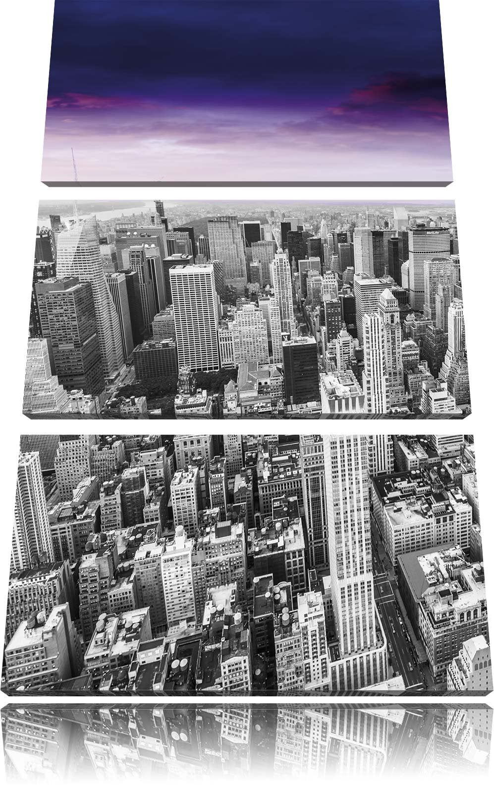 Pixxprint Skyline von New York am späten Abend als Leinwandbild/Grösse: 3 Teilig (120x80) cm/Wandbil