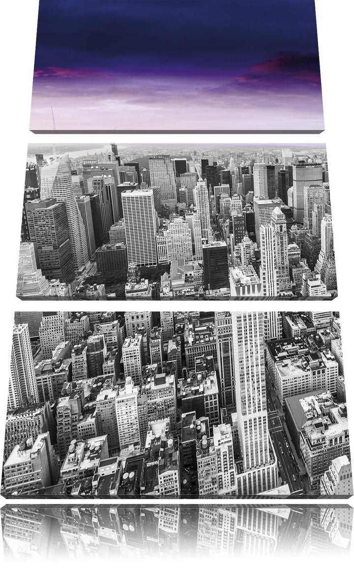 Pixxprint Skyline von New York am späten Abend als Leinwandbild/Grösse: 3 Teilig (120x80) cm/Wandbil
