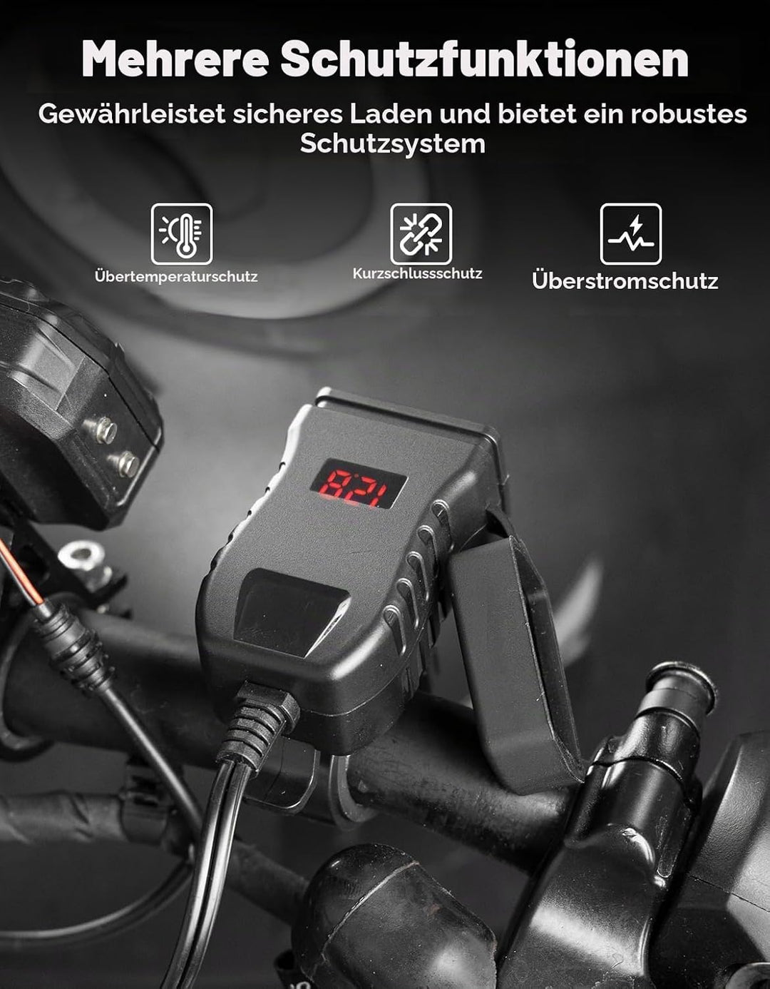 KEMIMOTO Motorrad USB Ladegerät, USB-A Type-C mit EIN/Aus-Schalter und LED-Spannungsmesser, IP66, 2