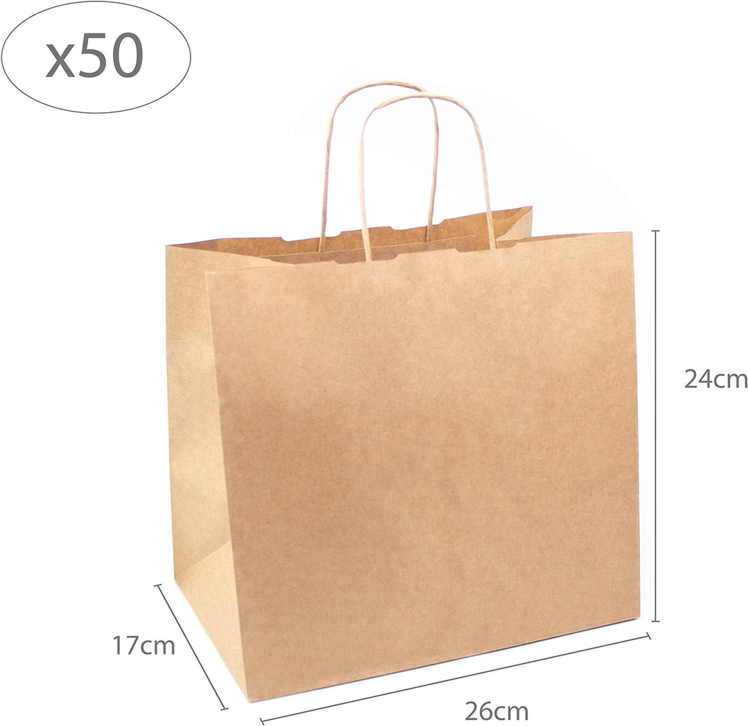 Extiff Einkaufstaschen, Kraftpapier, braun, mit Griffen, 26 x 17 x 24 cm (50) 50 26x17x24 cm, 50 26x