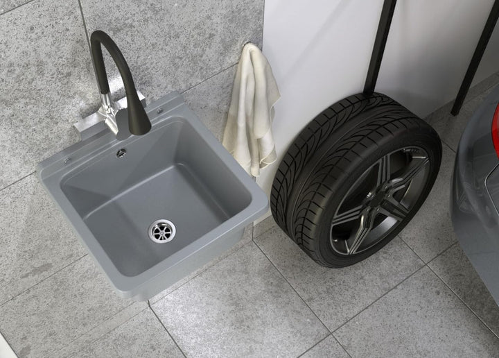Granitan Ausgussbecken für Garage Keller Werkstatt und Waschküche - Universal Waschtrog mit Siphon -
