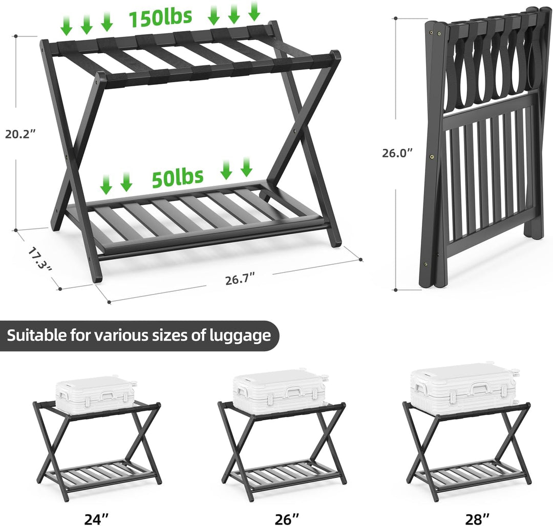 BAMBOOHOMIE Bambus Gepäckablage für Gästezimmer, 26,77" Klappbarer Kofferständer mit Ablagefach, Ver