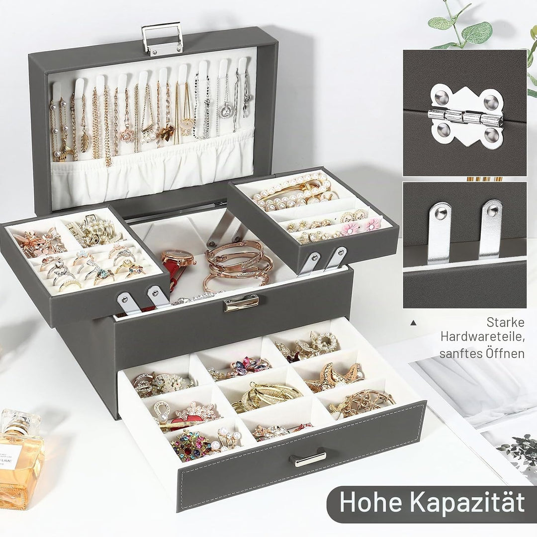 Schmuckkasten, Schmuckkästchen mit Schubladen für Damen Mädchen, PU-Leder Jewelry Box Schmuckbox Sch