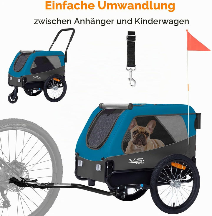 Tiggo VS Medium Hundeanhänger &amp; Buggy 2in1 Fahrradanhänger Hundebuggy Jogger für Hunden bis 23kg Bla