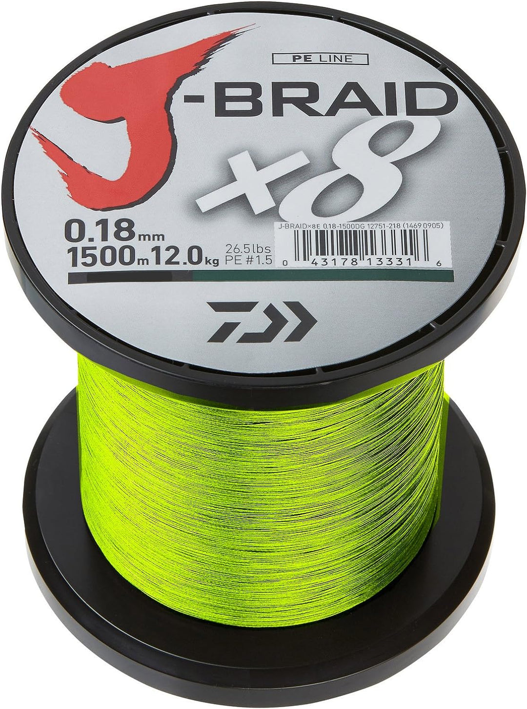 Daiwa J- Braid X8, Chartreuse, 0.24mm, 18.0kg / 40.0lbs, 1500m, Rund Geflochtene Angelschnur, 12750-