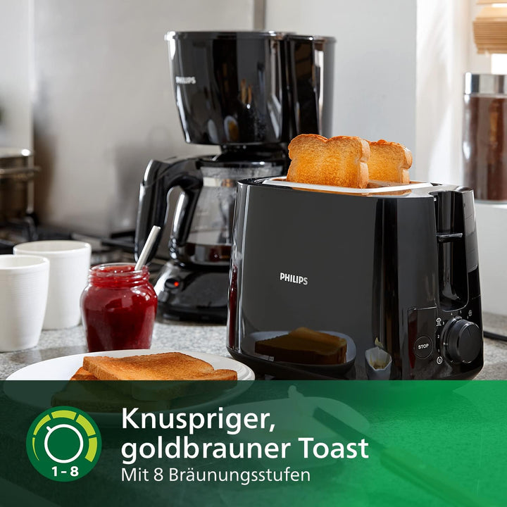 Philips Toaster – 2 Toastschlitze, 8 Stufen, Brötchenaufsatz, Auftaufunktion, Liftfunktion, Abschalt