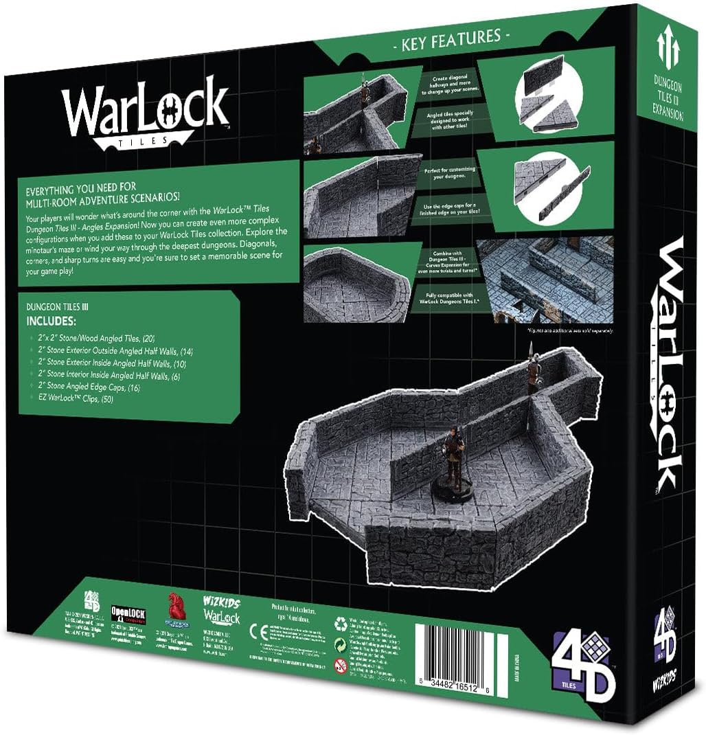 WizKids LLC, Warlock Tiles: Dungeon Tile III - Angles, Accessory, Ages 14+ WarLock Tiles: Dungeon Ti