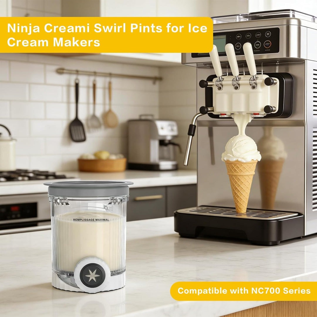 4 Stück Eisbehälter 480 ml für Ninja Swirl NC700 / NC701EU, Eiscreme Behälter für Ninja Eismaschine