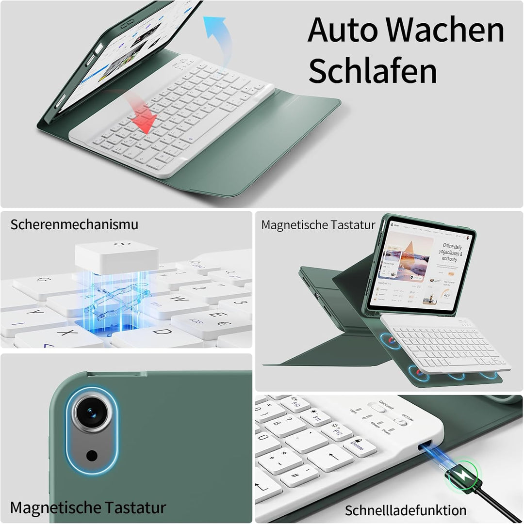 Hülle mit Tastatur für iPad A16 2025 / iPad 11./10. Generation 2022 10,9 Zoll, Magnetisch Bluetooth-